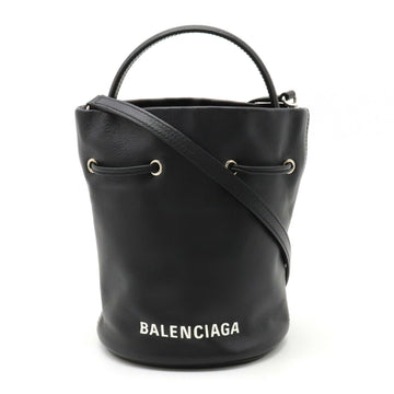 BALENCIAGA Everyday Drawstring Bucket Bag XS Handbag Shoulder Leather Black 638342