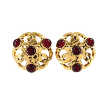 Chanel Triple Coco Earrings Wine Red Gold 25 Accessories Mark Vintage