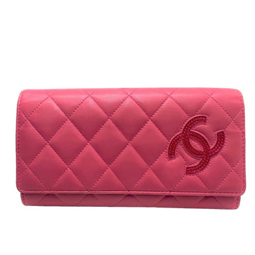 Chanel Coco Mark Long Wallet Lambskin Pink 19 Series Two Fold Women's