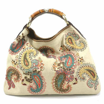 GUCCI Handbag Bamboo Paisley Canvas/Beads Beige/Multicolor Women's 142890