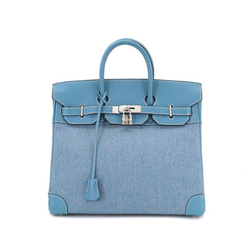 HERMES Haut a Croix 32 Handbag Toile Jean Gulliver Blue C Stamped Silver Hardware Courroies