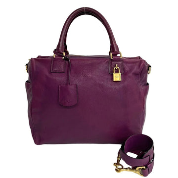 LOEWE Anagram American Leather Genuine 2way Handbag Mini Shoulder Bag Pochette Purple