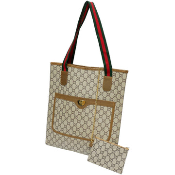 GUCCI Old PLUS Plus Tote Bag Handbag Eco Unisex 1970s 70S Sherry Line GG Pattern GGPLUS With Mini Pouch / Pigskin Gold Hardware Brown/Beige