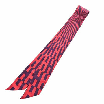 HERMES Silk OP'H H Pattern Twilly - Red/Navy