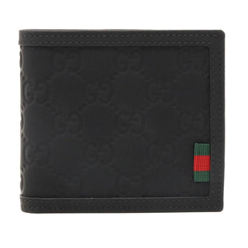 GUCCI Shima Rubber Bifold Wallet Leather Black Men's 237359