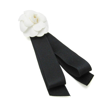 CHANEL Camellia Ribbon Satin Brooch Black,White