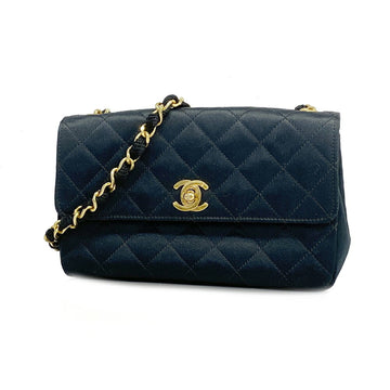 CHANEL Shoulder Bag Matelasse Chain Satin Black Ladies