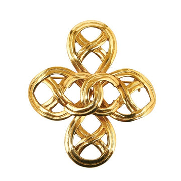 CHANEL Cocomark Cross Brooch Gold Plated Ladies