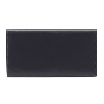 HERMES Osaka Long Billfold Bifold Wallet Box Calf Leather Dark Navy Blue B Stamped