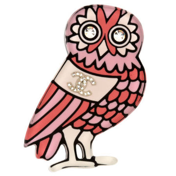 Chanel here mark brooch owl motif rhinestone pink G18C