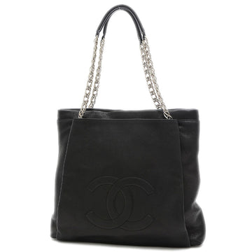 Chanel Coco Mark Chain Shoulder Tote Bag Caviar Skin Black