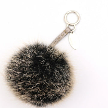 FENDI pompom charm fur gray system silver metal fittings key ring holder