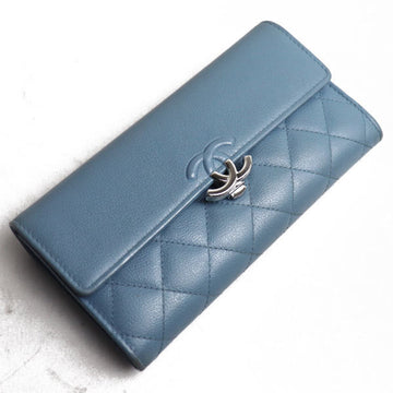 CHANEL Matelasse Bifold Long Wallet Coco Mark Flap A84426 Blue