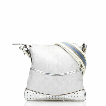 Gucci GG Canvas Shoulder Bag 147671 Silver Leather Ladies GUCCI