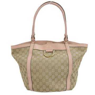 Gucci GG canvas tote bag leather brown pink 211982