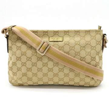 Gucci GG Canvas Shoulder Bag Pochette Metallic Leather Beige Pink Gold 189749