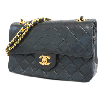 Chanel Matelasse W Flap W Chain Women's Leather Shoulder Bag Black