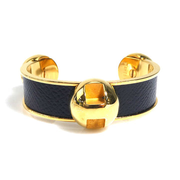 HERMES Bangle Bracelet Metal/Leather Gold/Black Ladies