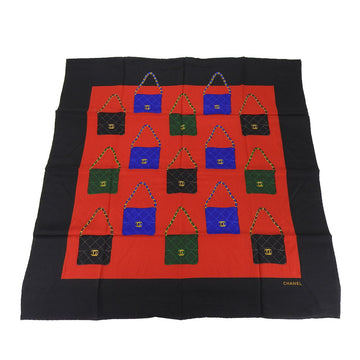 CHANEL Muffler/Scarf Large 100% Silk Matelasse Bag Motif Coco Mark Red Black Green Blue Accessories Women's  scarf red black