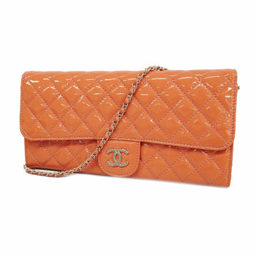 CHANEL Shoulder Wallet Matelasse Chain Patent Leather Pink Women's
