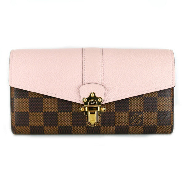 LOUIS VUITTON Wallet Portefeuille Clapton Logo N64447 Damier Magnolia Pink  Brown