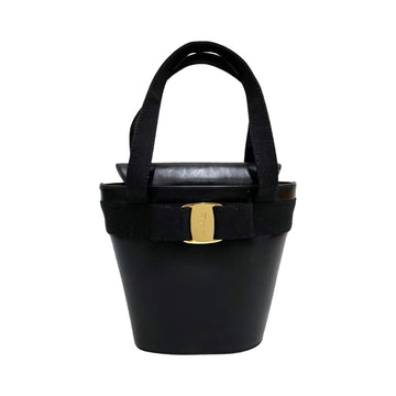 SALVATORE FERRAGAMO Vara Ribbon Leather Genuine Handbag Mini Tote Bag Black