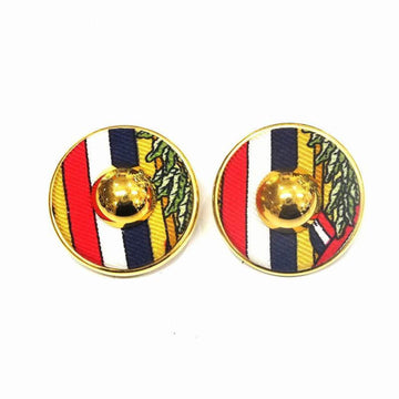 HERMES earrings silk GP gold plated red white navy yellow round