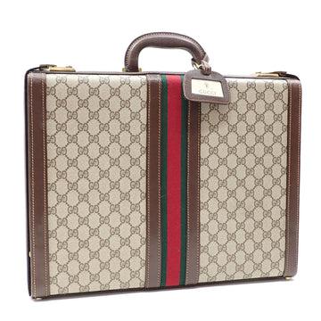 GUCCI Bag GG Supreme Men's Beige Brown PVC Leather Hand Attache Case Sherry Webbing Line