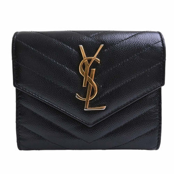 SAINT LAURENT Leather Quilted Cassandra Trifold Wallet 403943 Black Ladies