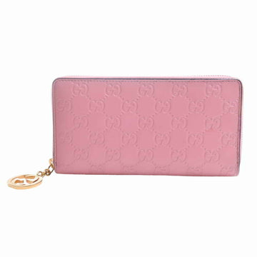 GUCCI Interlocking G Shima Leather Round Zipper Long Wallet Pink