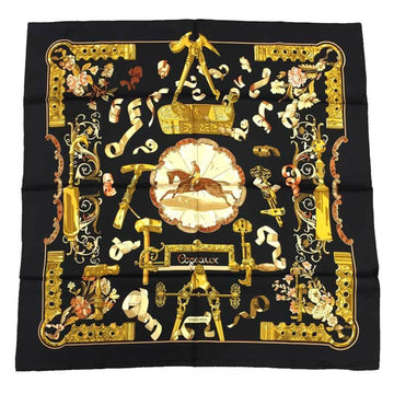 HERMES Carre 90 scarf Copeaux sawdust black silk 100%