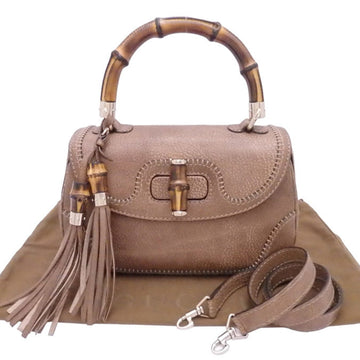 Gucci 2Way Bag Bamboo Brown Leather x Gold Hardware Handbag Shoulder Women's 224964