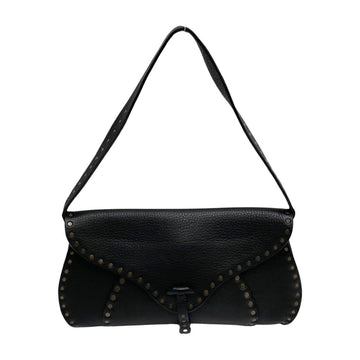 CELINE Triomphe Logo Hardware Leather Genuine Studded Handbag Semi Shoulder Bag Black 26060