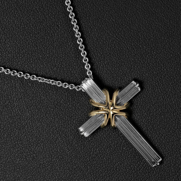 TIFFANY&Co. Signature Cross Necklace Silver 925 K18 Yellow Gold