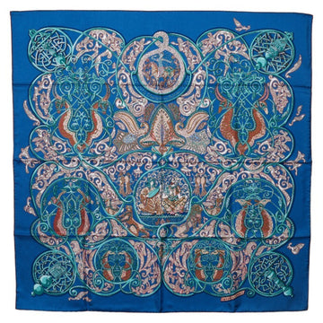 HERMES Carre 90 La Charmante aux Animaux Animal Paradise Scarf Muffler Blue Silk Women's