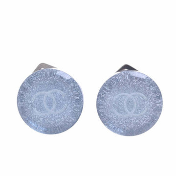 CHANEL Cocomark lame round earrings blue ladies