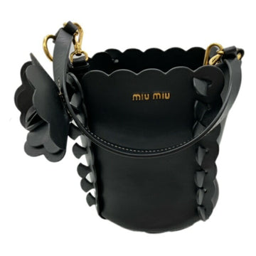 MIU MIU Miu Flower Bucket Shoulder Bag Leather Black 5BE012 Ladies