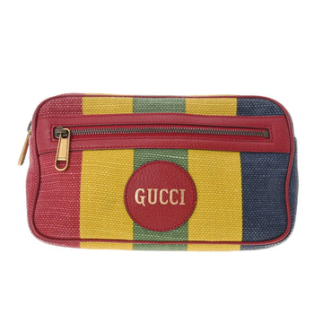 GUCCI Biadella Stripe Belt Bag Red Yellow Blue 625895 Women's Canvas Leather Body