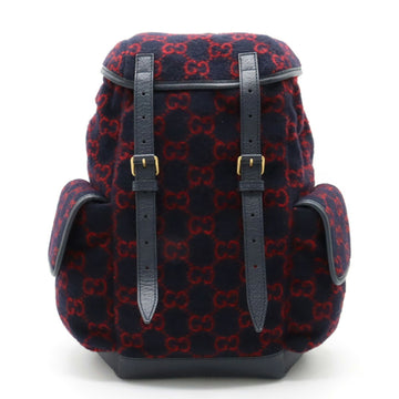 GUCCI GG Wool Backpack Rucksack Daypack Leather Navy Red 598184