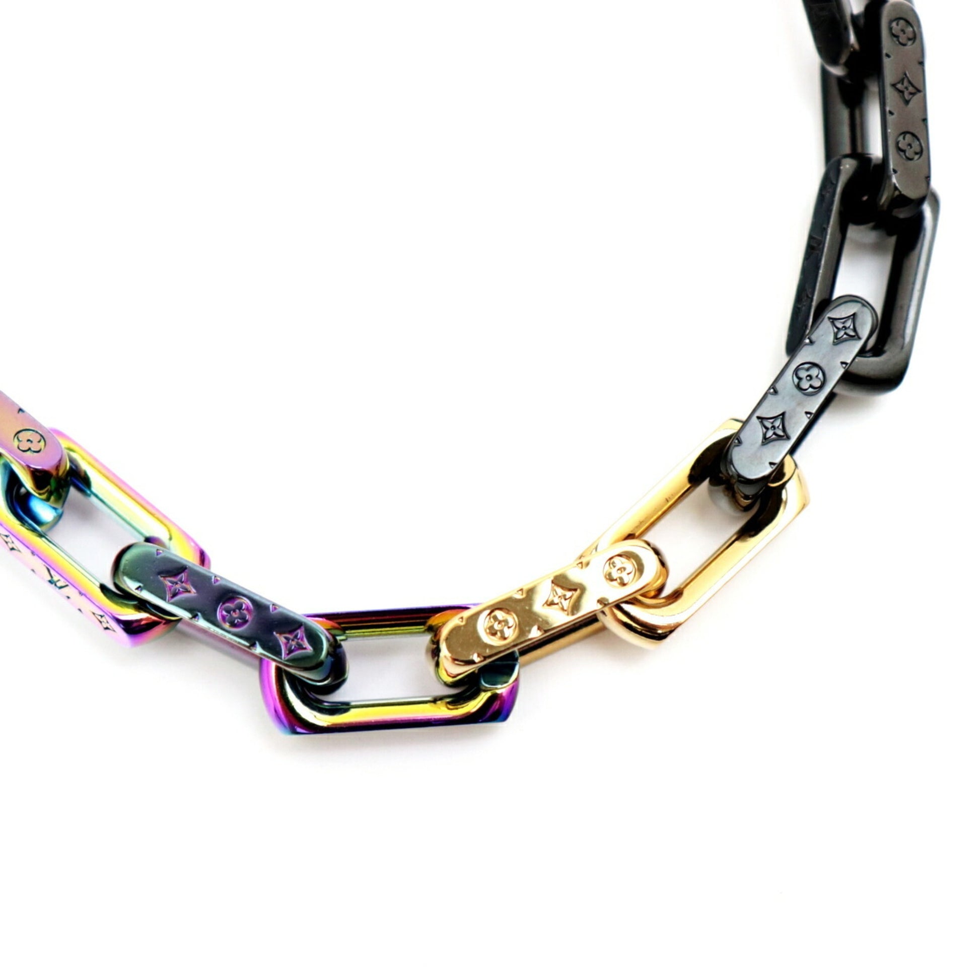 Louis Vuitton Chain Necklace Engraved Monogram Colors Black/Gold/Multicolor
