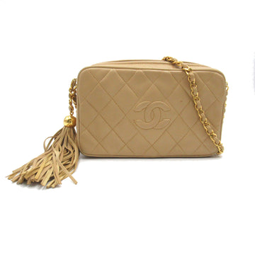 CHANEL Matelasse Fringe ChainShoulder Beige Lambskin [sheep leather]