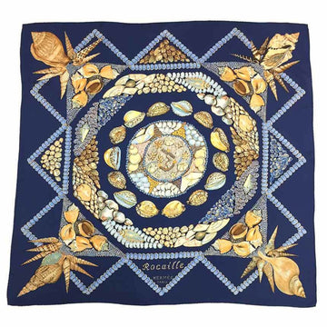 HERMES Scarf Muffler Carre 90 Rocaille Shell Blue 100% Silk