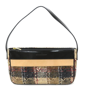 BURBERRY Shoulder Bag Check Patent Leather/Wool/Leather Black x Beige Multicolor Women's