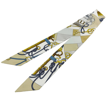 HERMES TWILLY Cricketis Blanc Jaune Claire Dore White Silk New Women's Men's Scarf