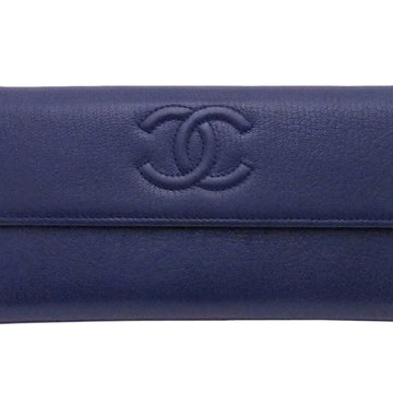 Chanel Long Wallet Coco Mark Navy Blue Leather Ladies