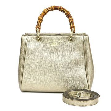 GUCCI Bamboo Shoulder Bag Leather Gold Women's