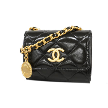 Chanel Matelasse Single Chain Cotton Jersey Women's Leather Shoulder Bag Black