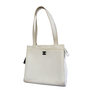 CHANELAuth  Women's Caviar Leather Handbag,Tote Bag White