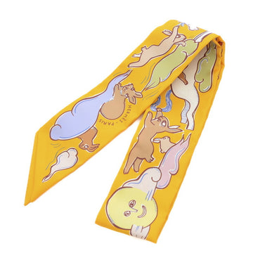 HERMES Twilly Scarf A Thousand and One Rabbit Mille et Un Lapins Bouton d'Or 100% Silk