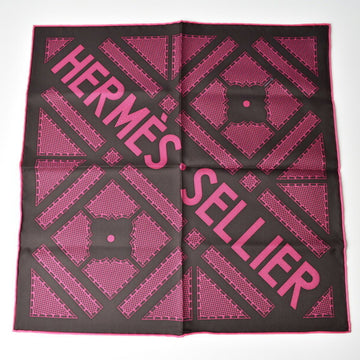 HERMES Scarf Muffler  Bandana Carre 45 Petit Silk SELLIER Serie Neon Pink Black